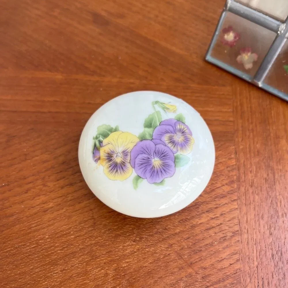 Pressed Flower Stained Glass Frame & Pansy Trinket Box Cottagecore Vanity Set